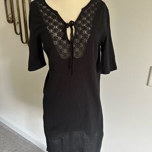 MERONA Black Cover up Crochet Tie Swim Coverup Gauze Summer Tunic Dress M